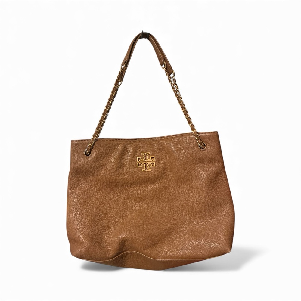 Tory Burch Britten triple compartment tote bag in bark brown leather